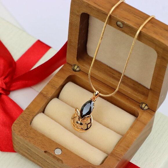 "Rose Gold Honeycomb Butterfly Pendant with Black Gem, XPPT1314 - Picture 9 of 13